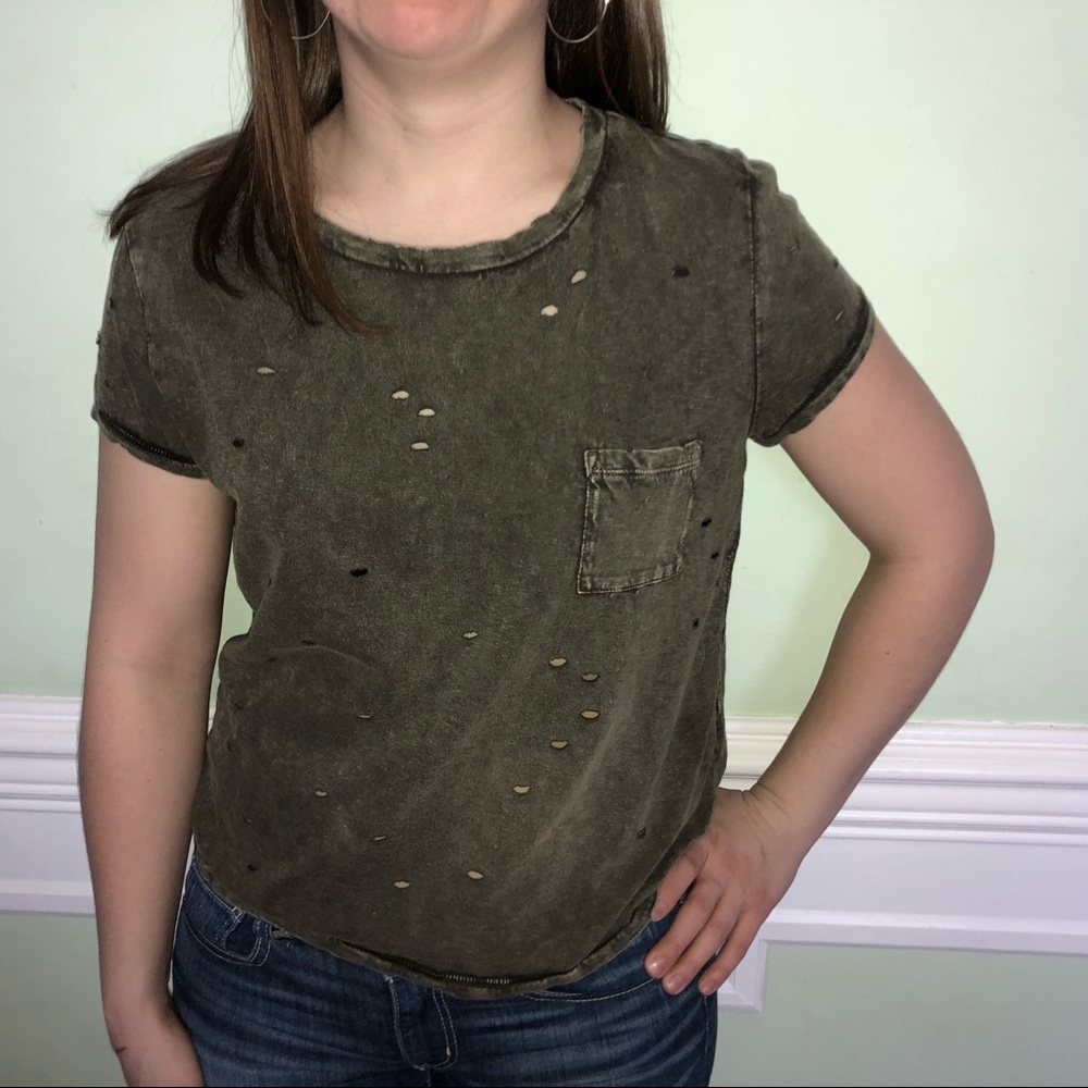 American Eagle Army Green Torn Tee